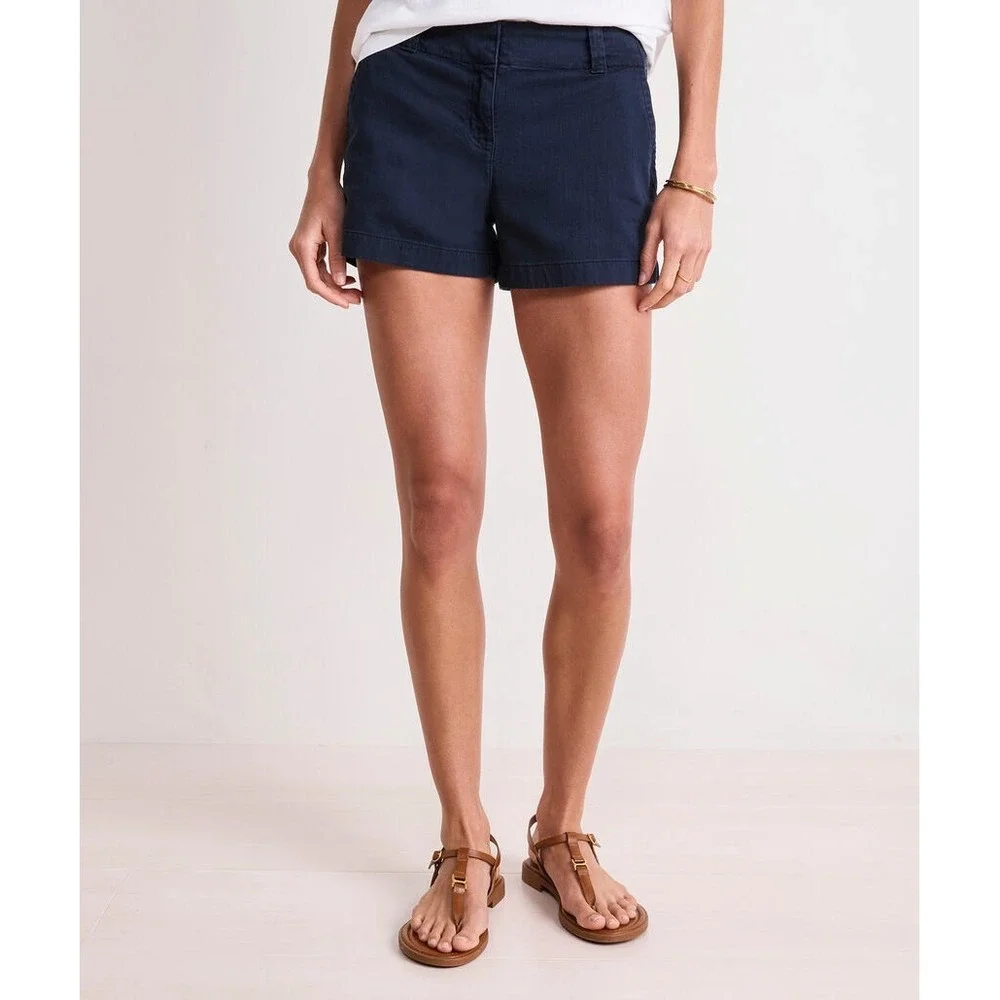 Vineyard Vines Womens Navy Blue Herringbone Chino Shorts Size 4 Whale Logo